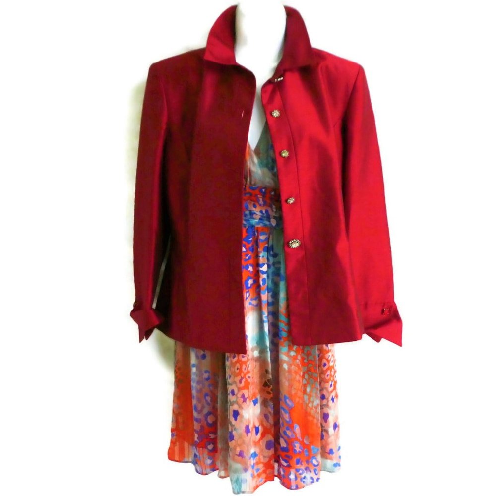 Vintage 90s Y2K Red Blazer Red Rhinestone Jewel Stone Buttons Lined Princess 6 - Picture 10 of 14